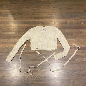Cream lace-up crop top